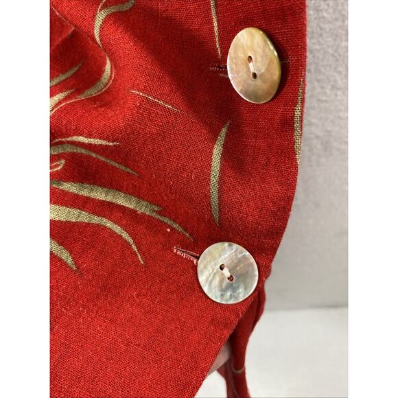 Karin Stevens Dress Womens Size 10‎ Red Bamboo Print Button Side Linen Blend - Picture 12 of 13